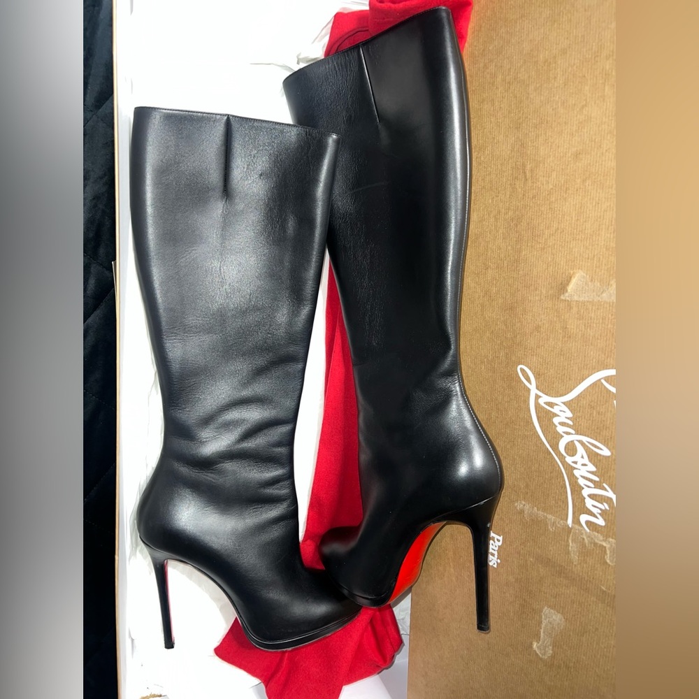 Christian Louboutin Paris black leather heel boots